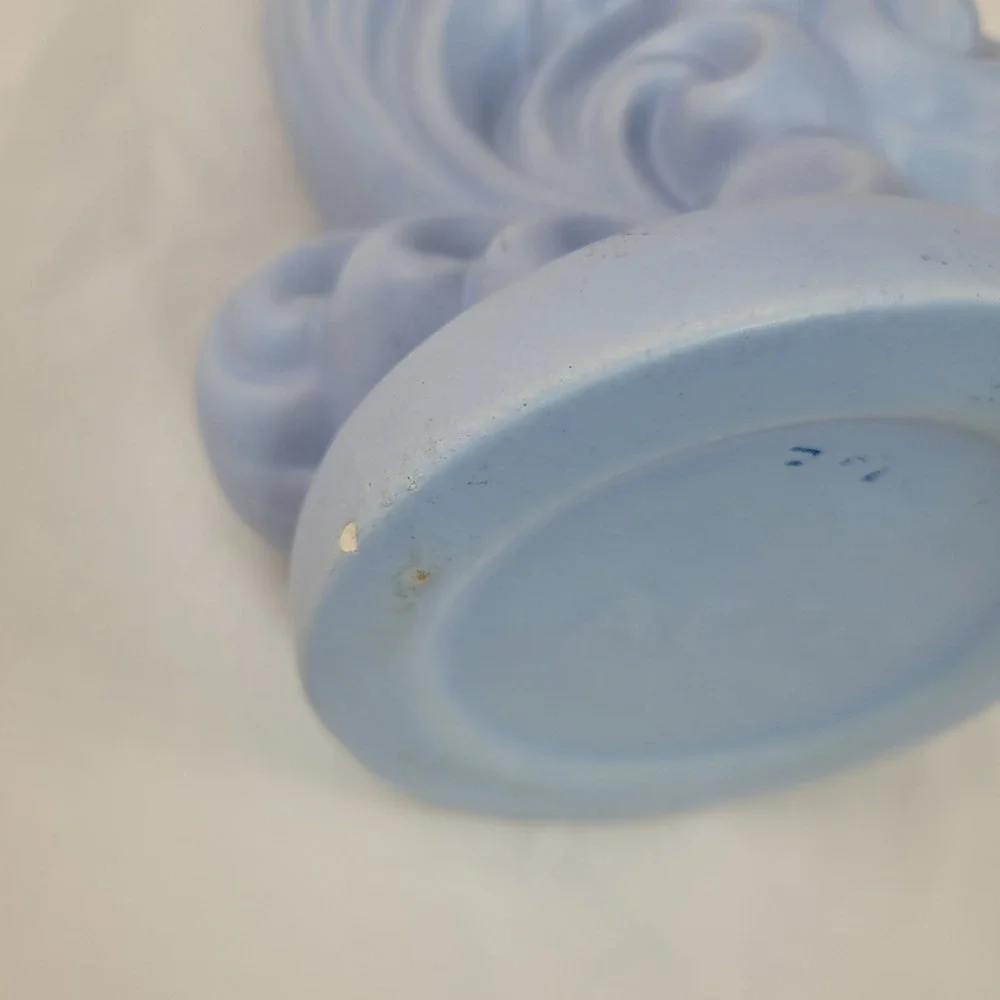 Vintage Haeger USA Pottery Blue Art Deco Wave Scroll Vase Mid Century Modern